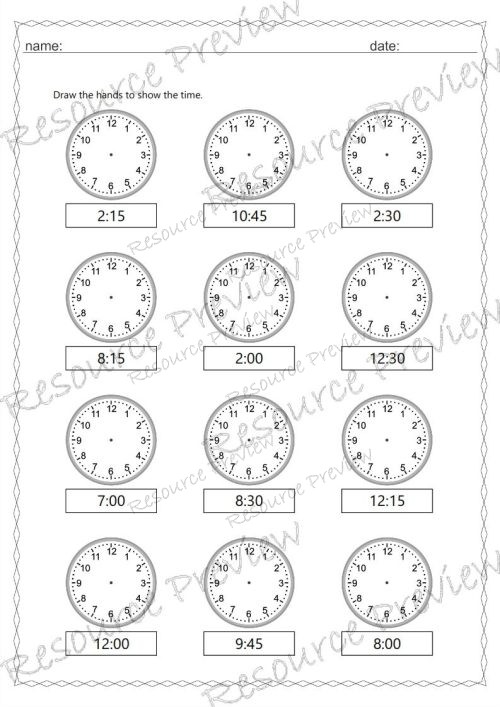 Analogue and digital time 15 min interval
