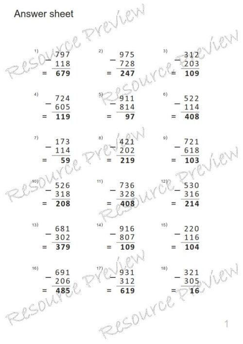 Subtraction algorithm 3 digit (regrouping ones column) - Image 3