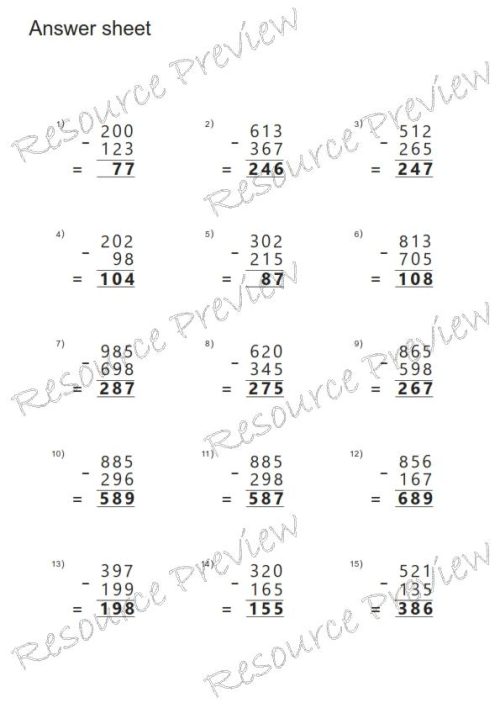 Subtraction algorithm 3 digit  (regrouping) - Image 3