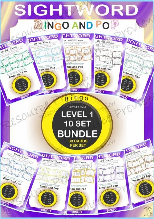 *BUNDLE Sight word Bingo Pop Lev1