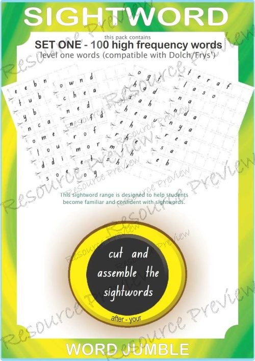 Sight word Scramble Lv1 - 100 words