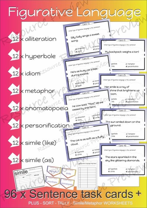 Figurative language - 96 sentence cards