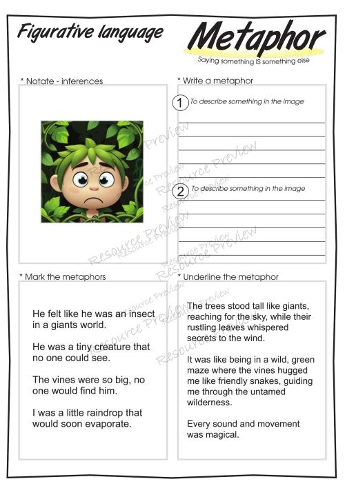 Metaphor worksheet x 6