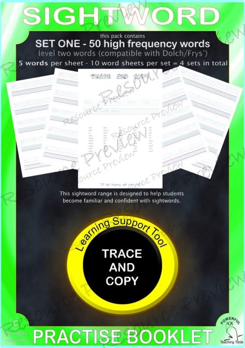 Sightword practice booklet Lv2-1-50words