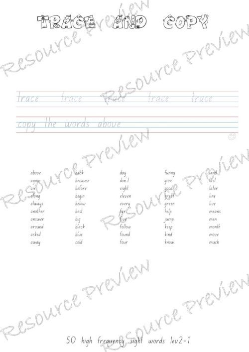 Sightword practice booklet Lv2-1-50words - Image 2