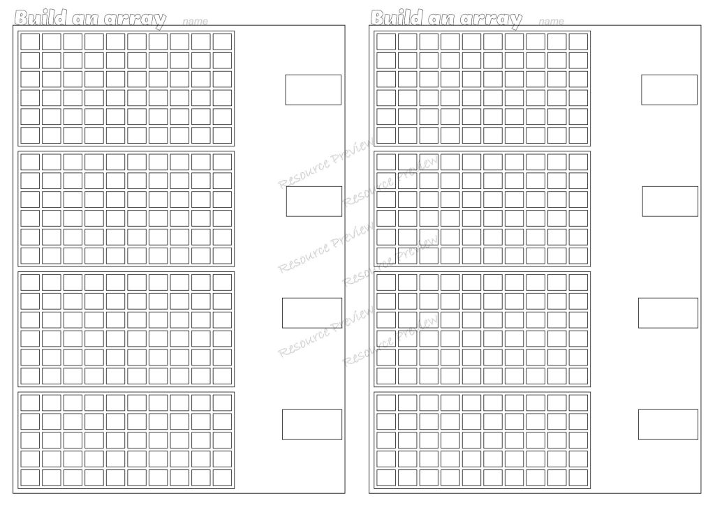 Array build-it worksheets