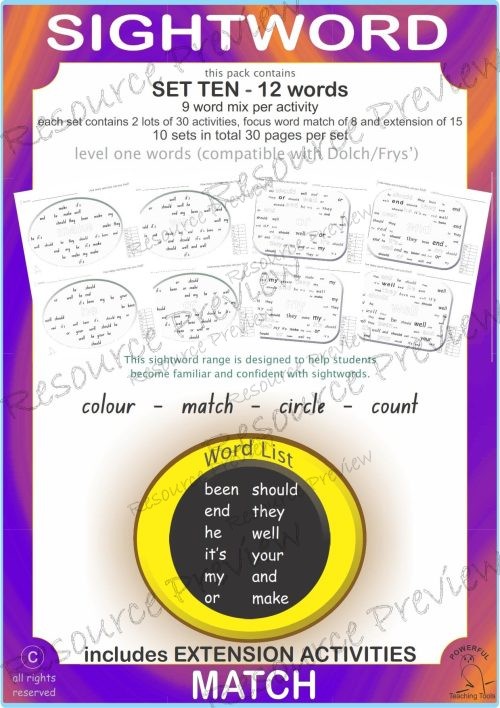 Sightword Match Lv1-10
