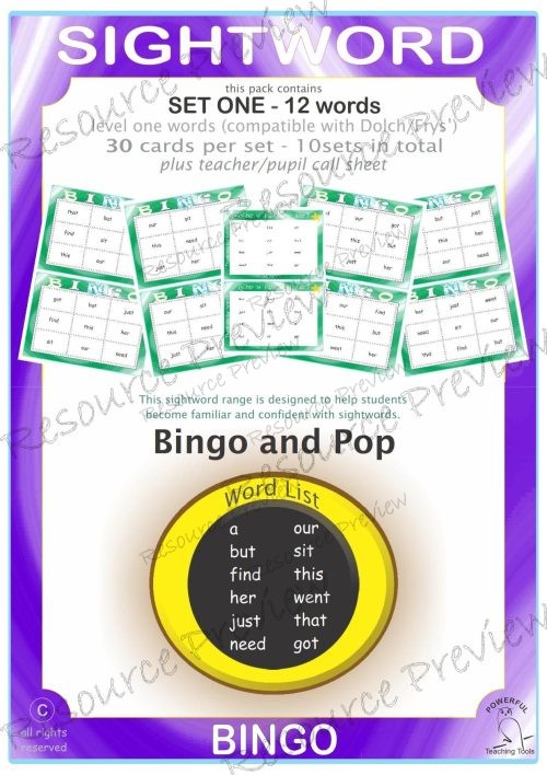 Sight word Bingo Pop Lv1-1