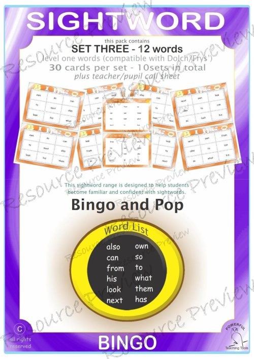 Sight word Bingo Pop Lv1-3