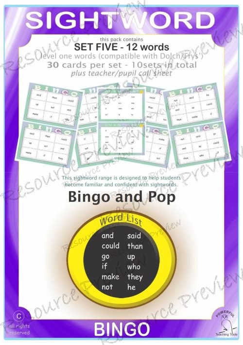Sight word Bingo Pop Lv1-5