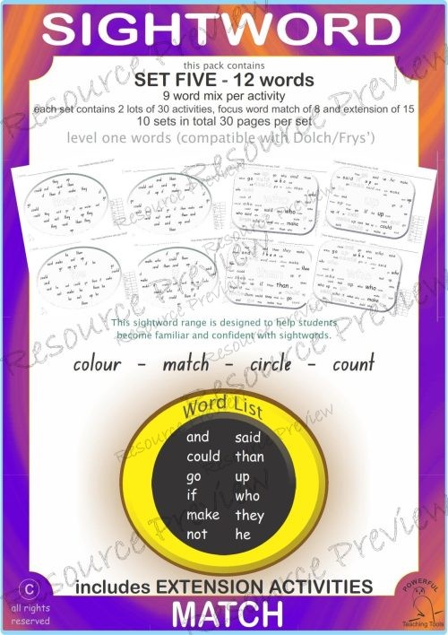 Sightword Match Lv1-5