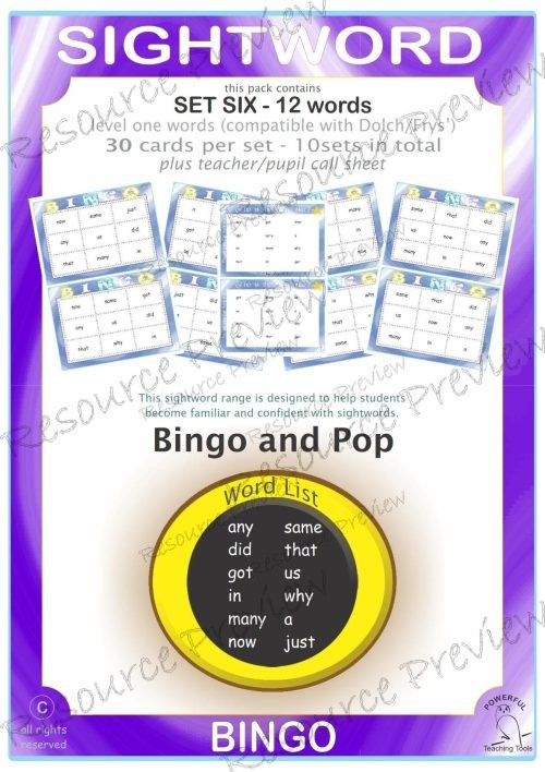 Sight word Bingo Pop Lv1-6