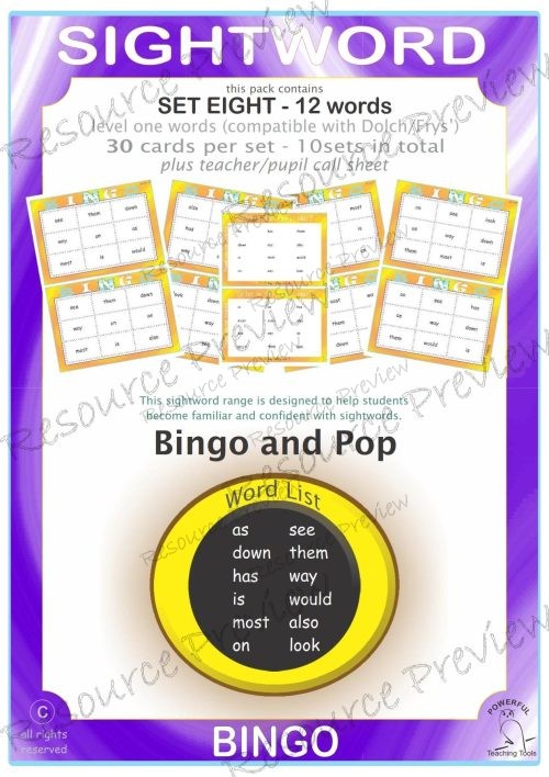 Sightword Bingo Pop Lv1-8