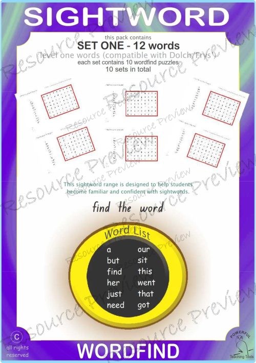 Sight word Word Find Lv1-1