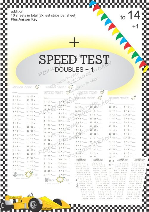 Number Facts Speed Tests: Doubles+1 to 14 (addition)