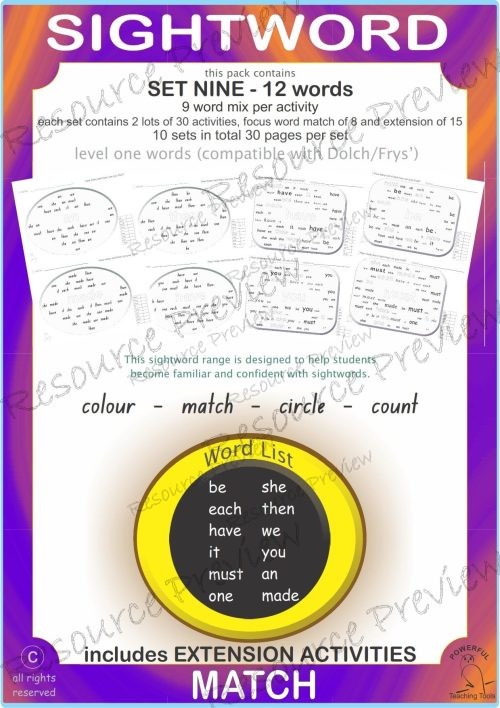Sightword Match Lv1-9