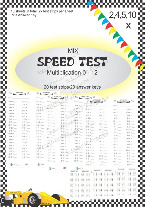 Number Facts Speed Tests Multiplication 2,4,5,10 x