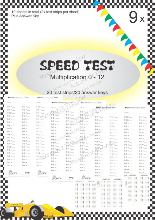 Number Facts Speed Tests Multiplication 9x