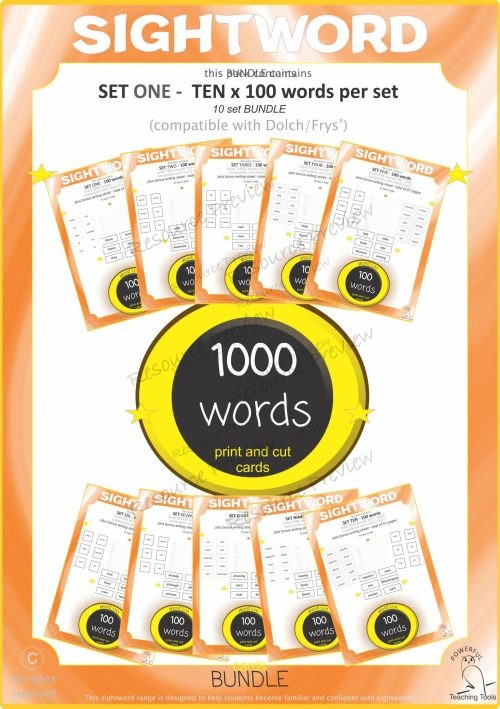 * BUNDLE Sight word card variety  10 set