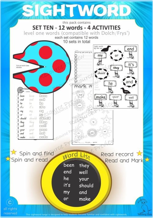 Sight word activities Lv1-10