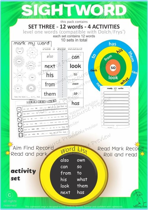 Sight word activities Lv1-3