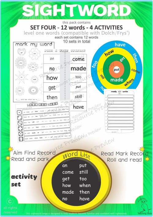 Sight word activities Lv1-4