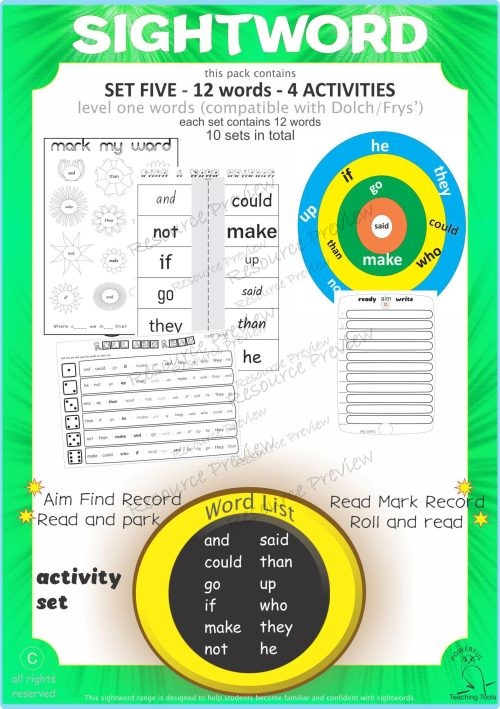 Sight word activities Lv1-5