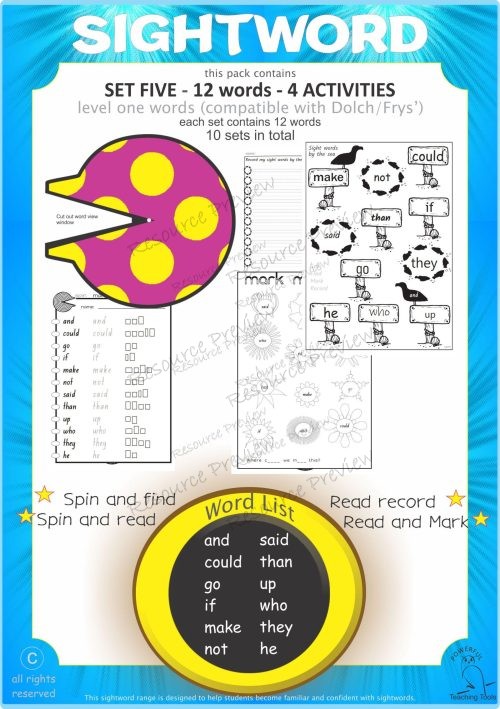 Sight word activities Lv1-5