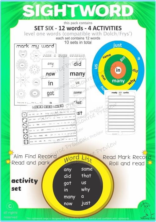 Sight word activities Lv1-6