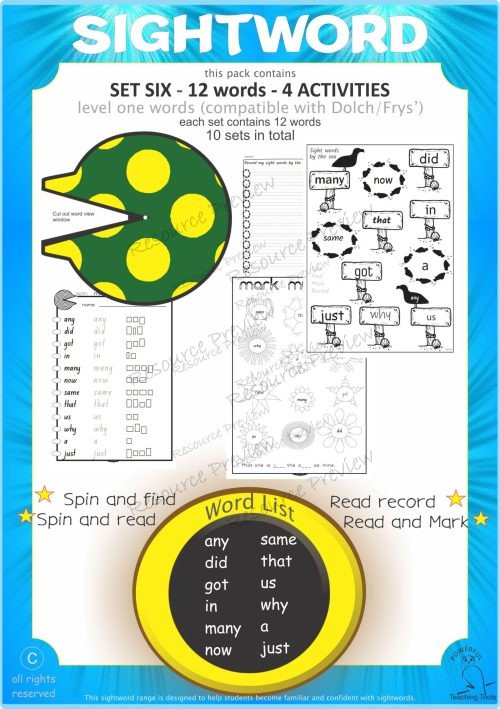 Sight word activities Lv1-6