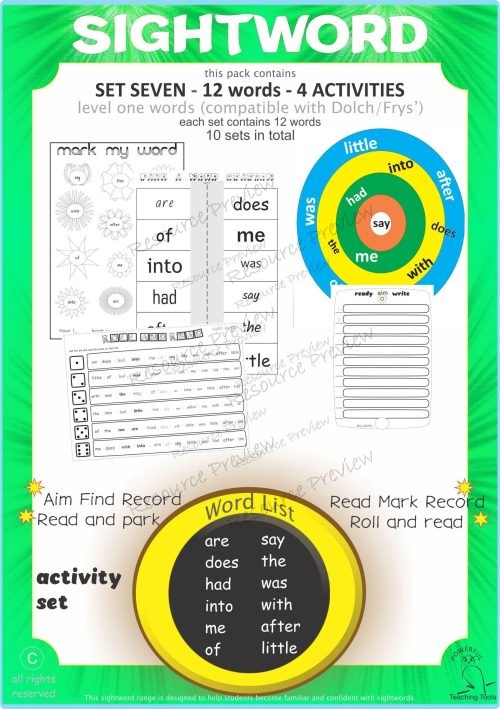 Sight word activities Lv1-7