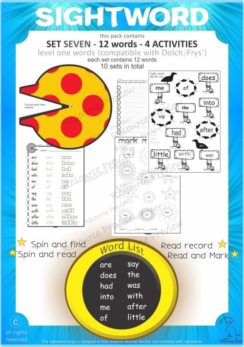 Sight word activities Lv1-7