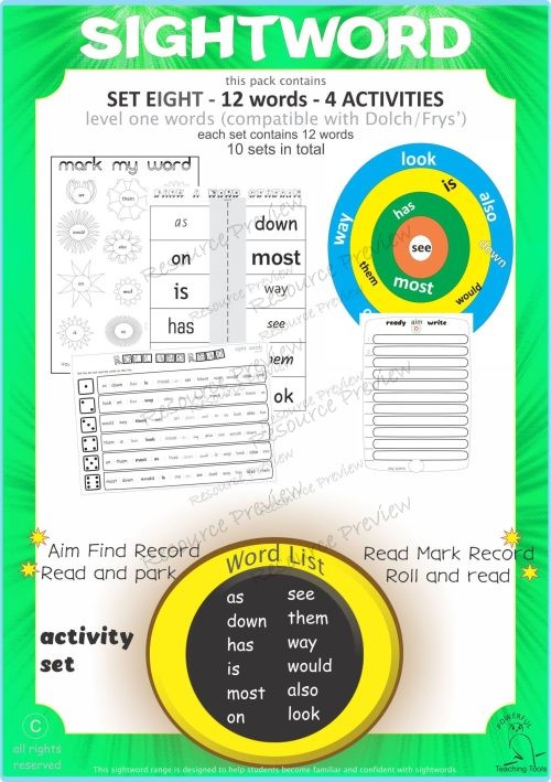 Sight word activities Lv1-8