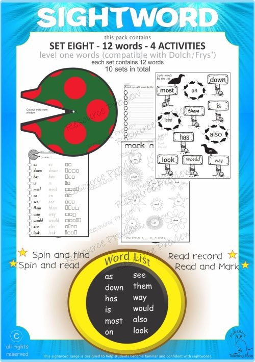 Sight word activities Lv1-8