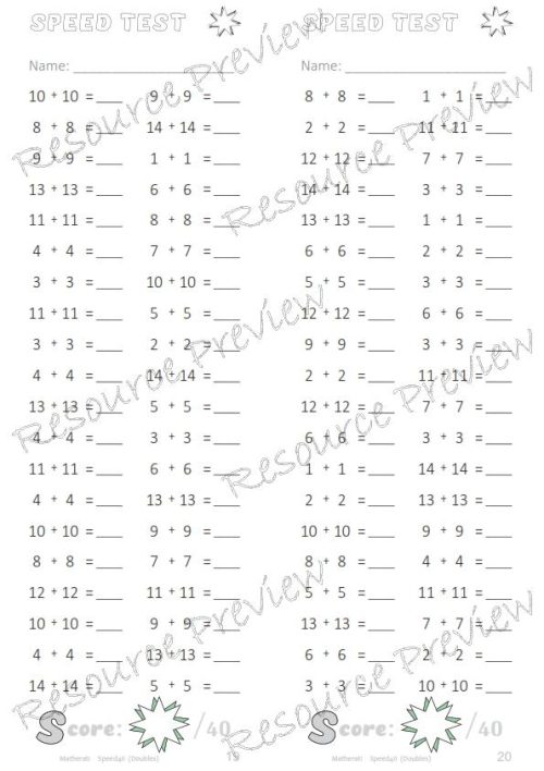 Number Facts Speed Tests: Doubles to 14 (addition) - Image 3