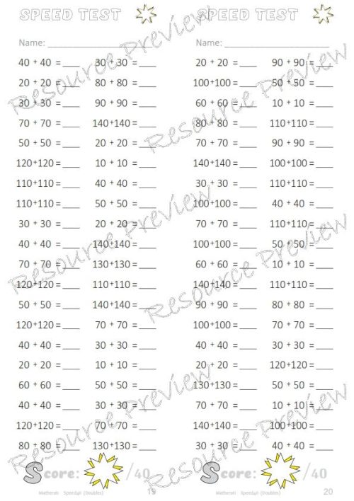 Number Facts Speed Tests: Doubles to 140 (addition) - Image 2