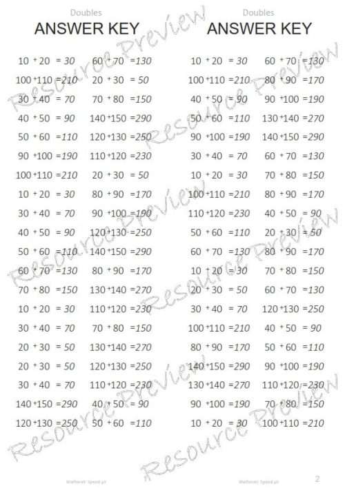 Number Facts Speed Tests: Doubles+10 to 140 (addition) - Image 3