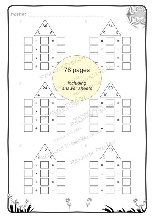 Fact family MultiDiv 6.7.8.9.11.12.and mixed