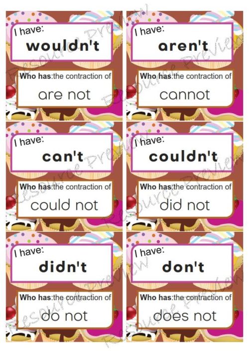Contraction cards I have Who has - not - Image 3
