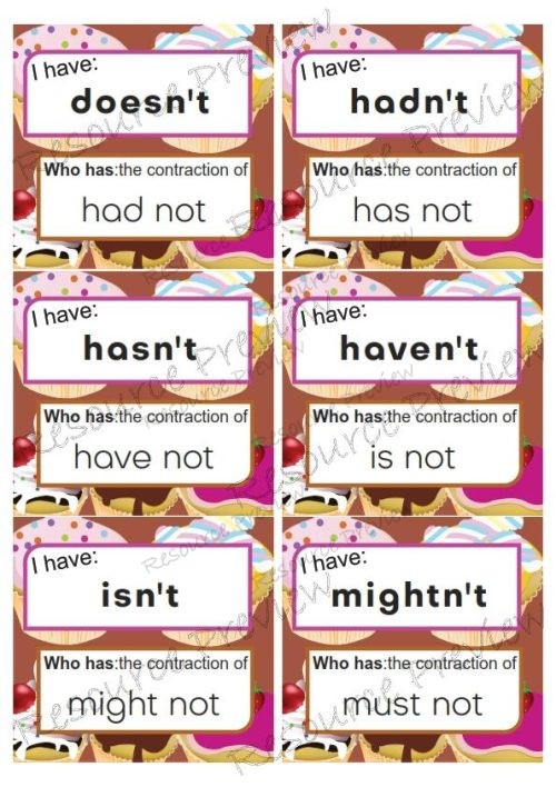 Contraction cards I have Who has - not