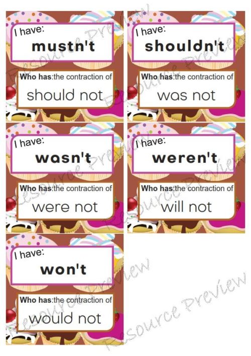Contraction cards I have Who has - not - Image 5