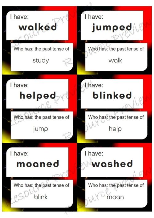 Regular Verb past tense cards I have Who has - Image 3