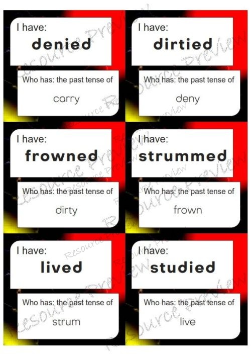 Regular Verb past tense cards I have Who has