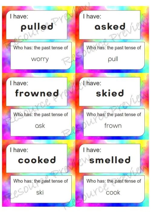 Regular Verb past tense cards I have Who has - Image 3
