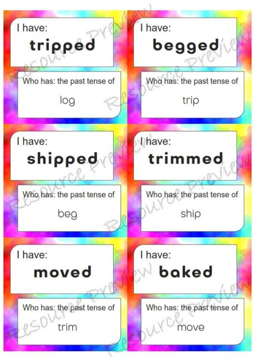 Regular Verb past tense cards I have Who has - Image 5