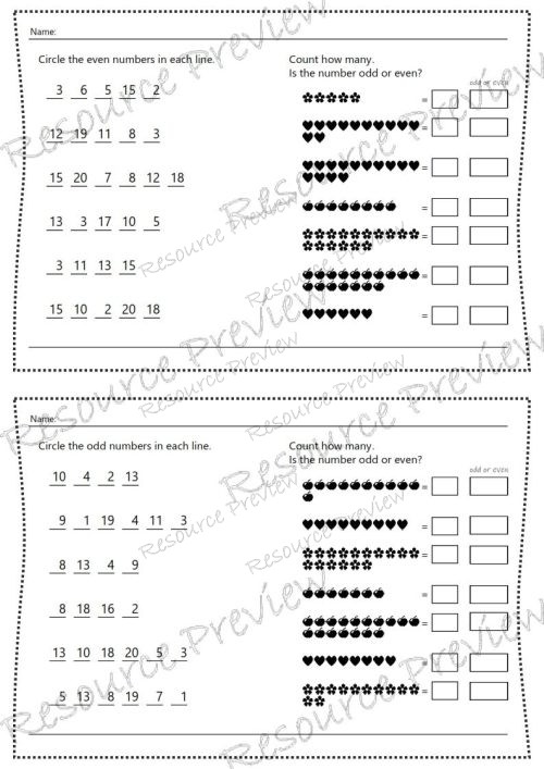 Identify odd and even numbers pack