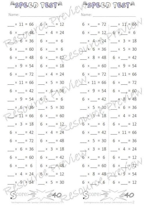 Number Facts Speed Tests Multiplication 6x plus extension (x10, x100, missing addends) PACK - Image 5