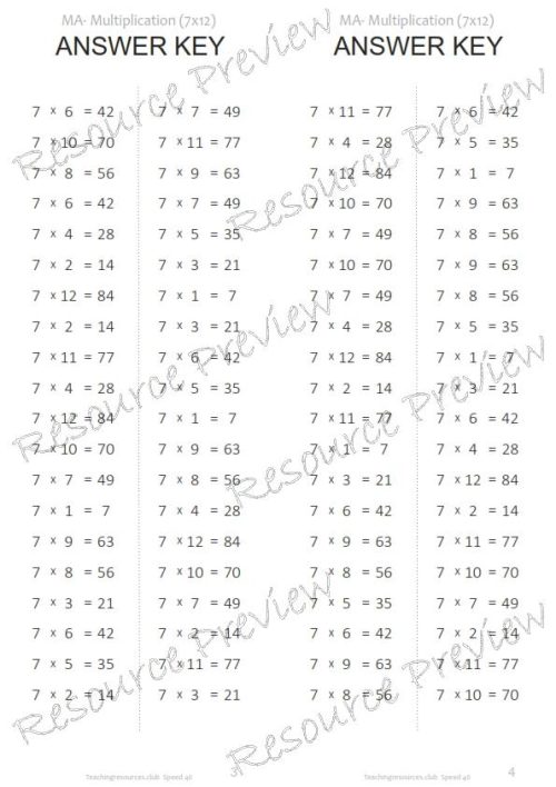 Number Facts Speed Tests Multiplication 7x plus extension (x10, x100, missing addends) PACK - Image 6