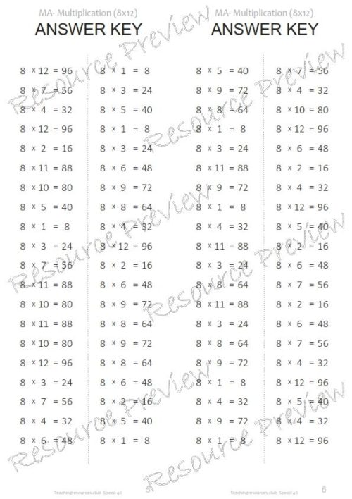 Number Facts Speed Tests Multiplication 8x plus extension (x10, x100, missing addends) PACK - Image 6