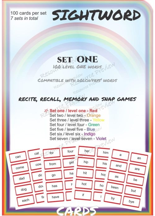 Sightword flashcards Lev 1